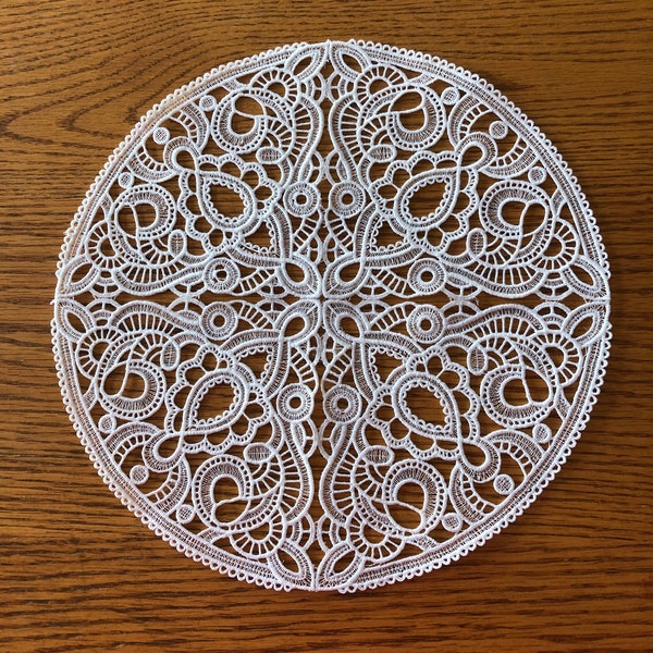 Embroidered White Lace Doily - 10 inch diameter