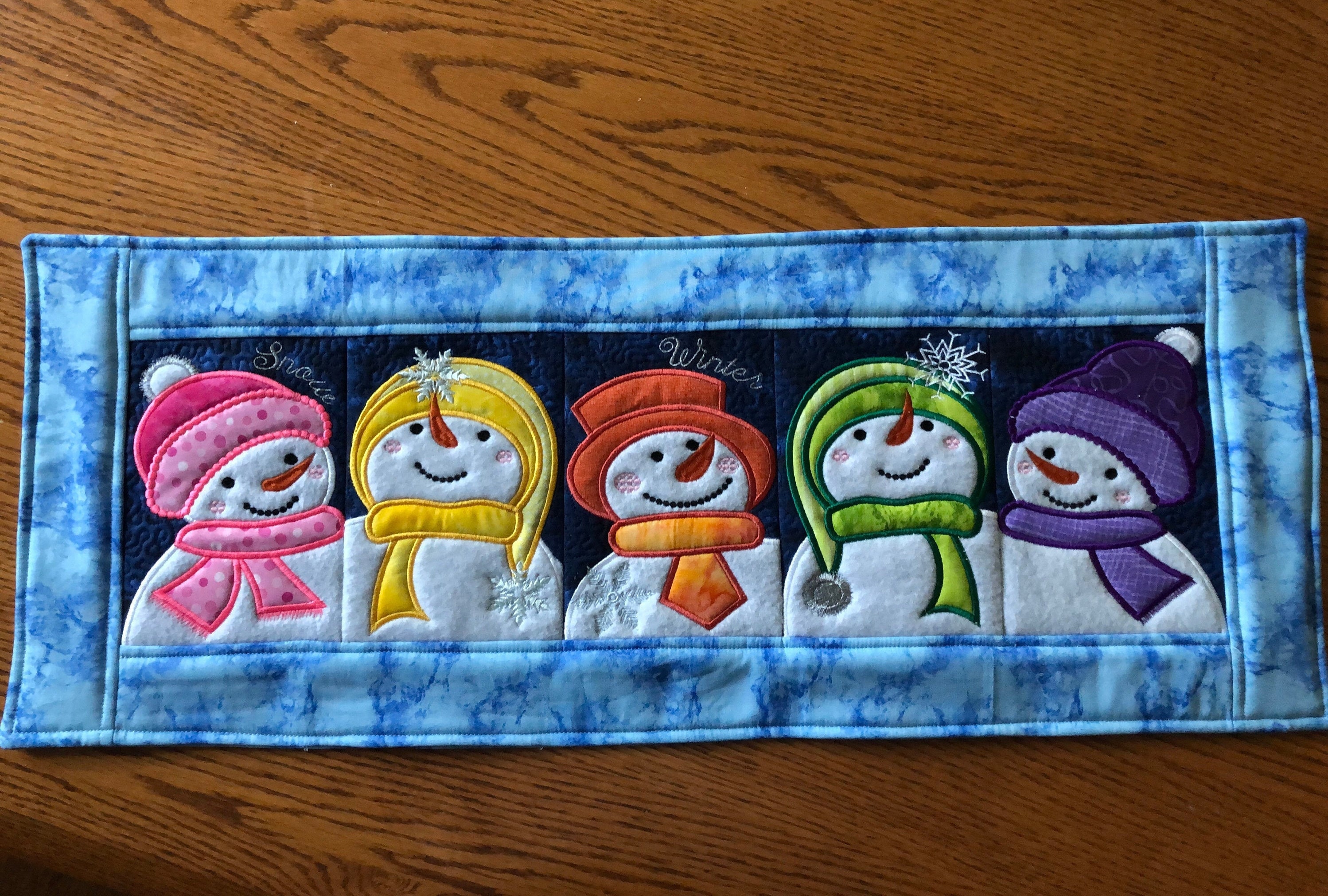Embroidered/quilted Snowman Table Runner 28.5 X 11 Etsy