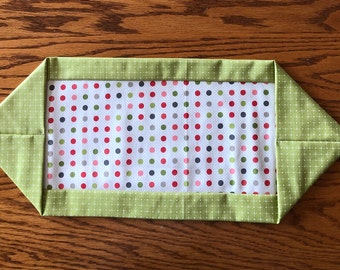 Small Table Runner - 7x17 - polka dot with light green trim