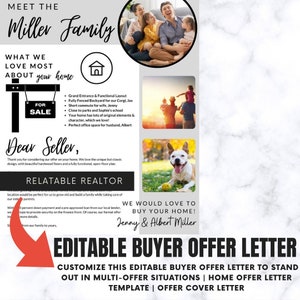 Carta de presentación de oferta de comprador EDITABLE / Plantilla Canva / Plantilla digital personalizable / Carta del comprador de vivienda / Carta del comprador al vendedor con fotos