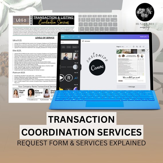 Transaction Coordinator Services | Real Estate Admin Services Template | Team Transaction Coordinator Form | Canva Template + Bonus Content