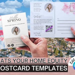 Carte postale sur la valeur nette de la propriété | Modèle de canva Hello Spring Realtor | Modèle numérique personnalisable | Carte postale imprimable | Publipostage immobilier