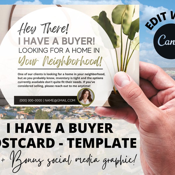 EDITABLE Buyer Postcard | Canva Template | Customizable Digital Template | I have a Buyer Printable Postcard | Realtor Postcard Template