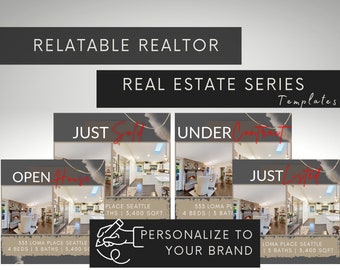 4 Realtor Template Just Listed | Open House | Under Contract | Closing Day Instagram, Social Media Series Bundle, Real Estate Marketing Post