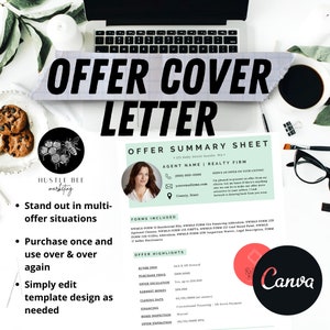 Carta de presentación de oferta del comprador EDITABLE / Plantilla Canva / Plantilla digital personalizable / Carta de resumen de oferta / Carta de presentación del comprador al vendedor