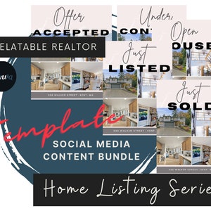 5 Realtor Template Just Listed | Open House | Under Contract | Offer Accepted | Just Sold Instagram, Social Media Series Bundle, Real Estate