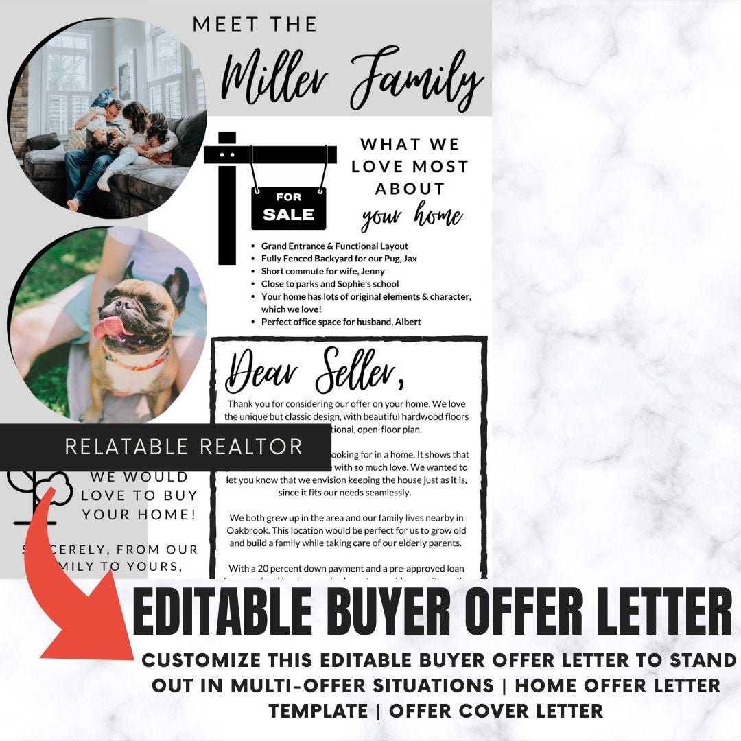 CUSTOMIZE this Editable Buyer Offer Letter to stand out in multi-offer situations | Home offer letter template | Offer cover letter
