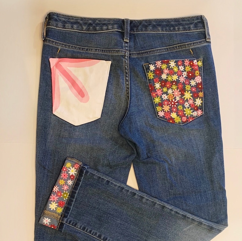 Hand Painted Jeans Floral Design