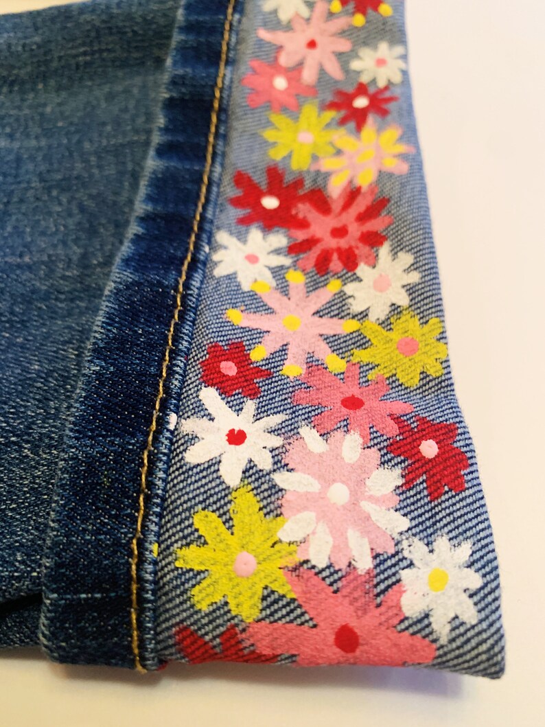 Hand Painted Jeans Floral Design