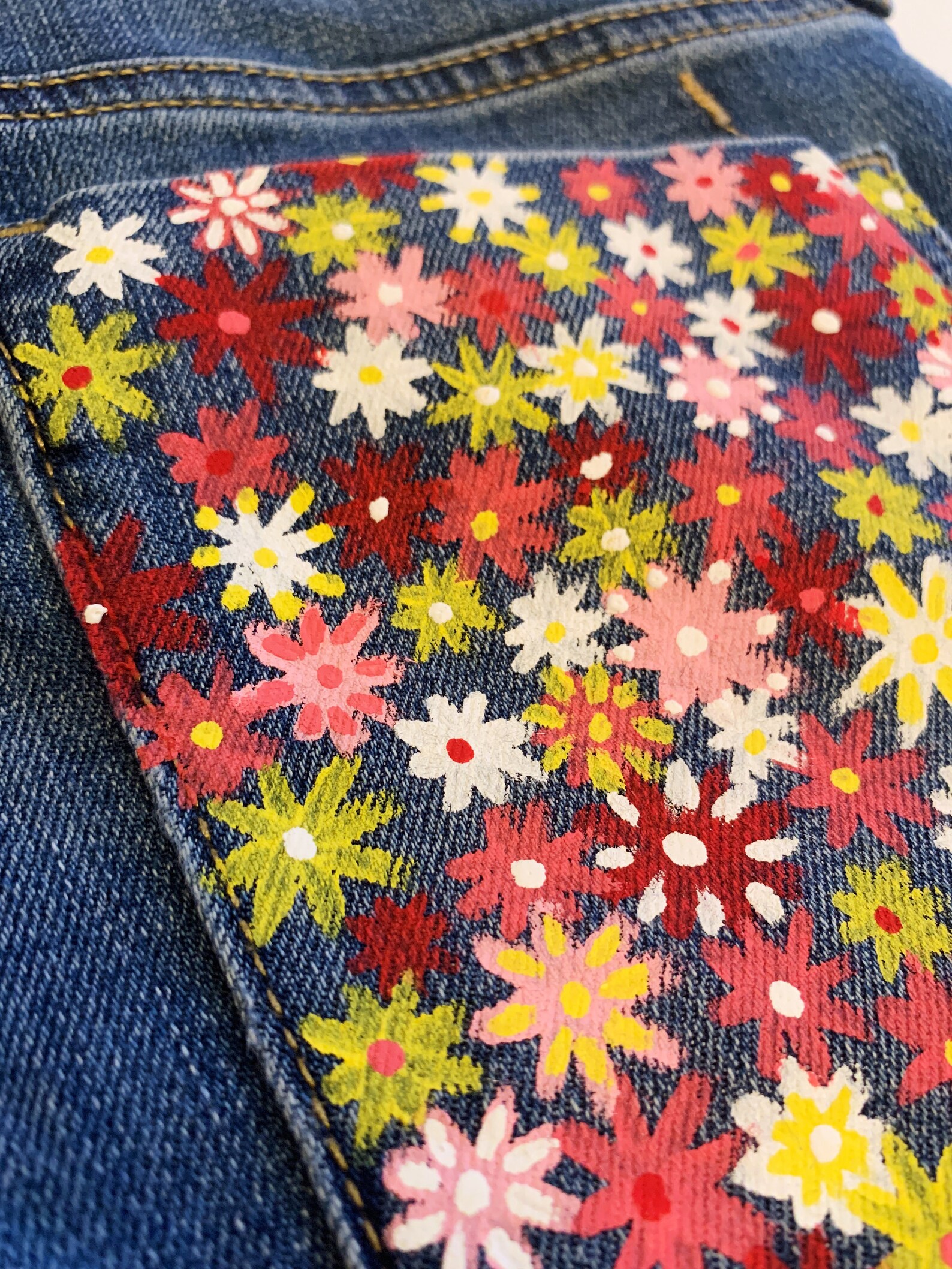 Hand Painted Jeans Floral Design Etsy