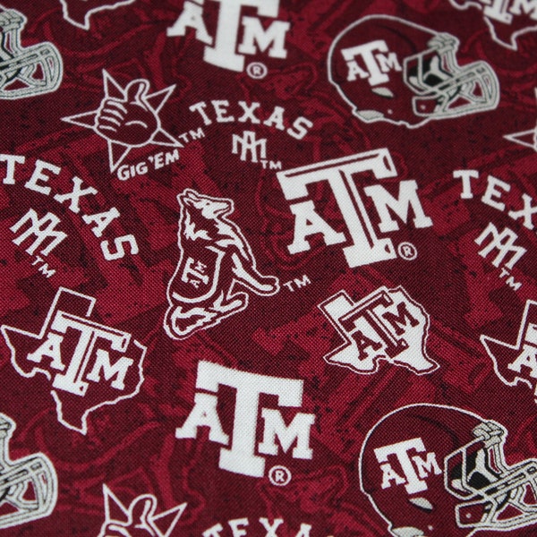 Texas A&M Fabric Cotton Material NACC Helmet Logos AM Football 1/2 Yard 18" x 42" Perfect for Face Masks