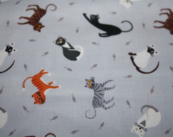 Cat Cotton Fabric Mini Kittens Black Gray  1/4 Yard 9" x 44" Perfect for Face Masks