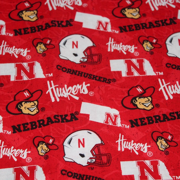 Nebraska Cotton Fabric SALE Cornhuskers Material NCAA Logo Football Quarter Yard 9" x 42"