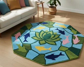 Handmade Nature Inspired Wool Rug, Floor Carpet for Kids Room, Nursery , Bedroom & Living Room