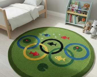Grün Moos Koi Fisch Teich Teppich für Kinderzimmer, Wohnzimmer und Schlafzimmer.