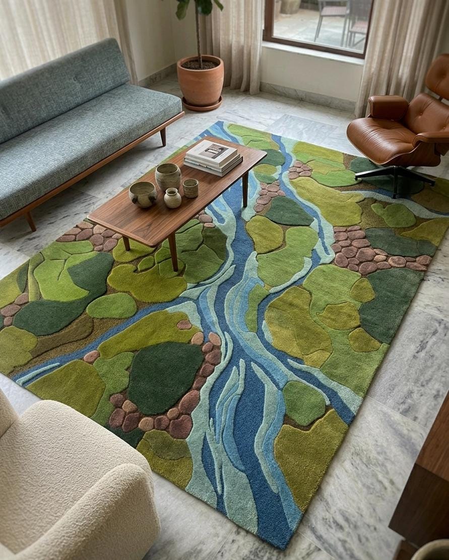 River Rugs Hand Tufted Moss River Rug – Organic Wool Area Carpet, 3D Forest Vibe ...