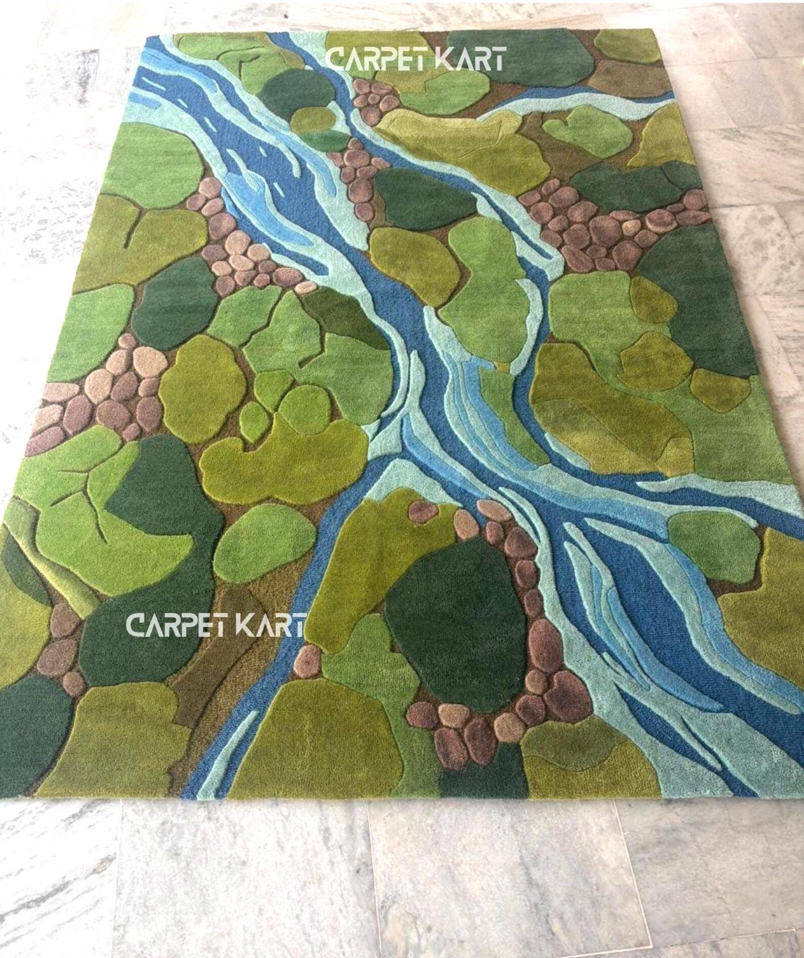 Hand Tufted Moss River Rug – Organic Wool Area Rug With 3D Forest Vibe ...