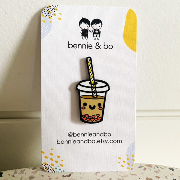 Cute Bubble Tea Boba Love Enamel Pin