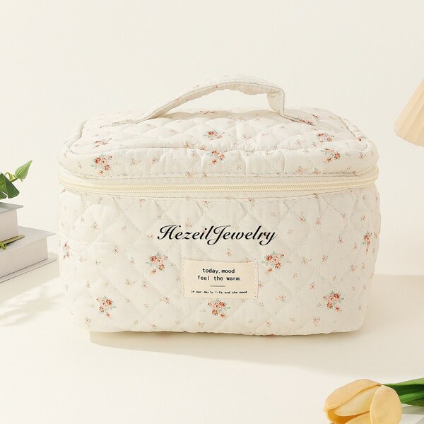Personalised Simple Practical Flower Makeup Bag, Vintage Cosmetic Organizer, makeup bag or mini makeup bag, Toiletry Bag, Travel Case Pouch