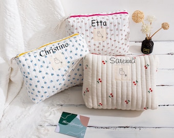 Bolsa de maquillaje de cereza personalizada, bolsa de maquillaje de flores práctica y sencilla, organizador de cosméticos vintage, bolsa de artículos de tocador, estuche de viaje