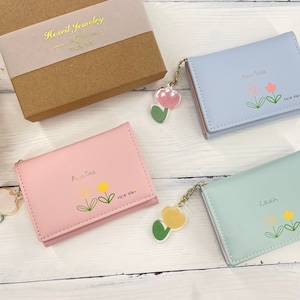 Fleur personnalisée Femmes Portefeuille Trifold, Portefeuille Femme Faux Cuir, Sac à main rose, Porte-carte, Cadeau pour elle