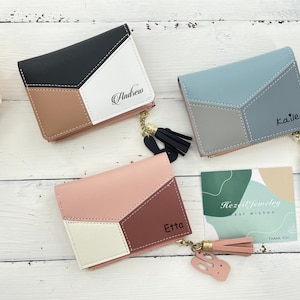 Brautjungfern Portemonnaie mit Geschenkbox/Brautjungfer Geschenk/vegane Mini Geldbörse/Personalisierte Tasche/Trauzeugin Geschenk/Junggesellinnenabschiene Geschenk