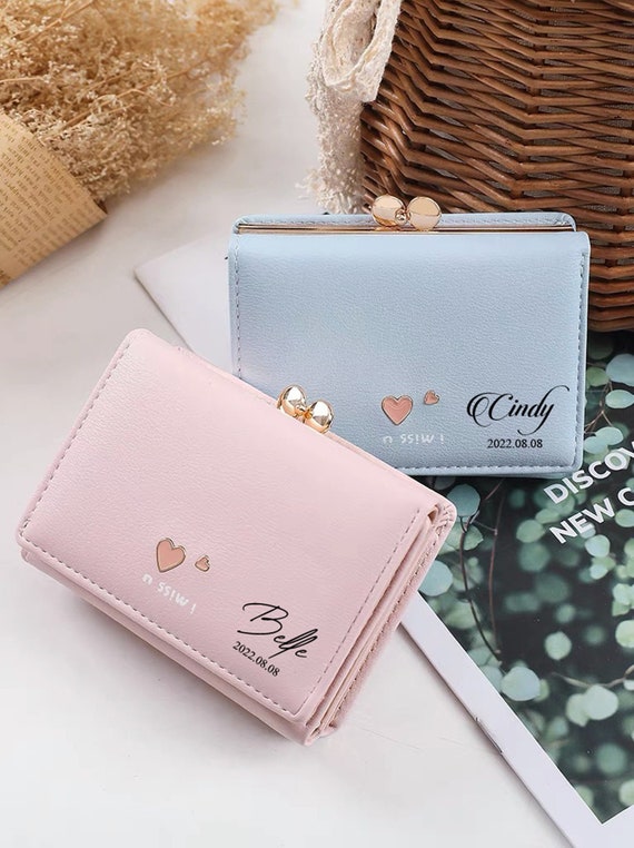 Buy Personalized Kawaii Wallet/pink Heart Korea Small Purse/ Blue Purse/card  Holder/gift for Her/birthday Gift Online in India - Etsy