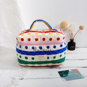 Personalised Simple Practical Flower Makeup Bag, Vintage Cosmetic Organizer, makeup bag or mini makeup bag, Toiletry Bag, Travel Case Pouch