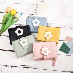 Cartera de flores de 5 colores/Cartera personalizada con linda flor rosa kawaii/Monedero/Tarjetero/Regalo para ella/Regalo de cumpleaños