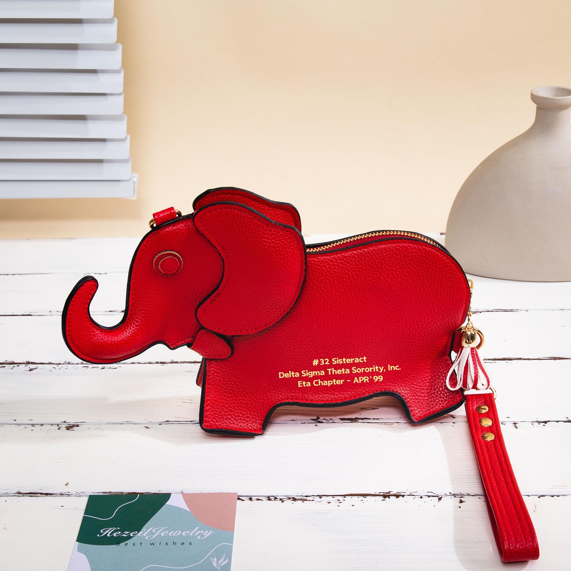 Personalized Elephant Crossbody Purse 3 colors Vegan Leather! Delta Sigma Theta-Inspired Red Leather Elephant Clutch