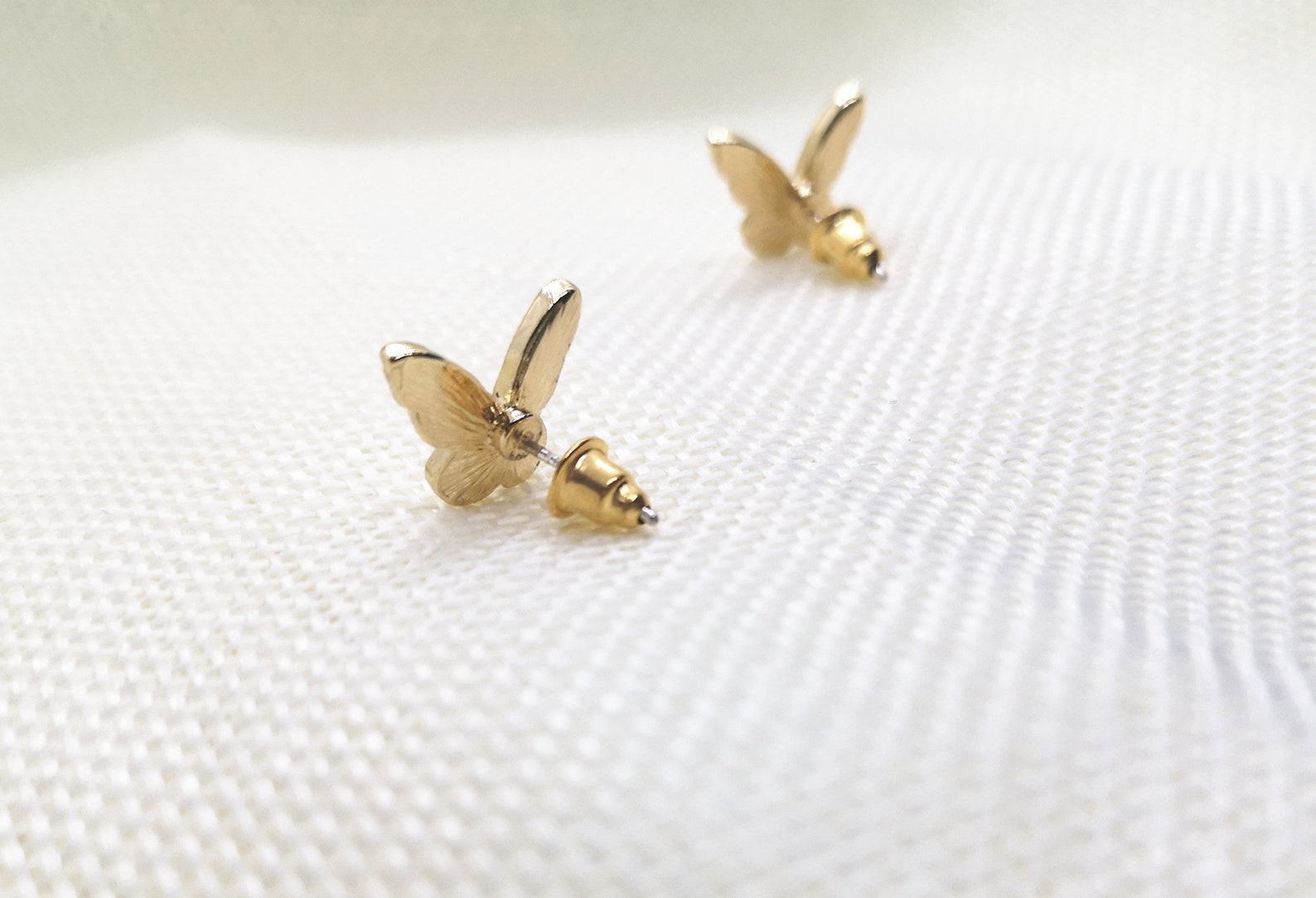 White Butterfly Earrings Minimalist Stud Earrings Gold Etsy