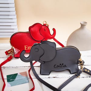 Personalized Elephant Crossbody Purse 3 colors Vegan Leather! Delta Sigma Theta-Inspired Red Leather Elephant Clutch