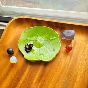 Leaf with Frog Incense Stick Holder  | Handmade Pottery in Green | Mindfulness decor