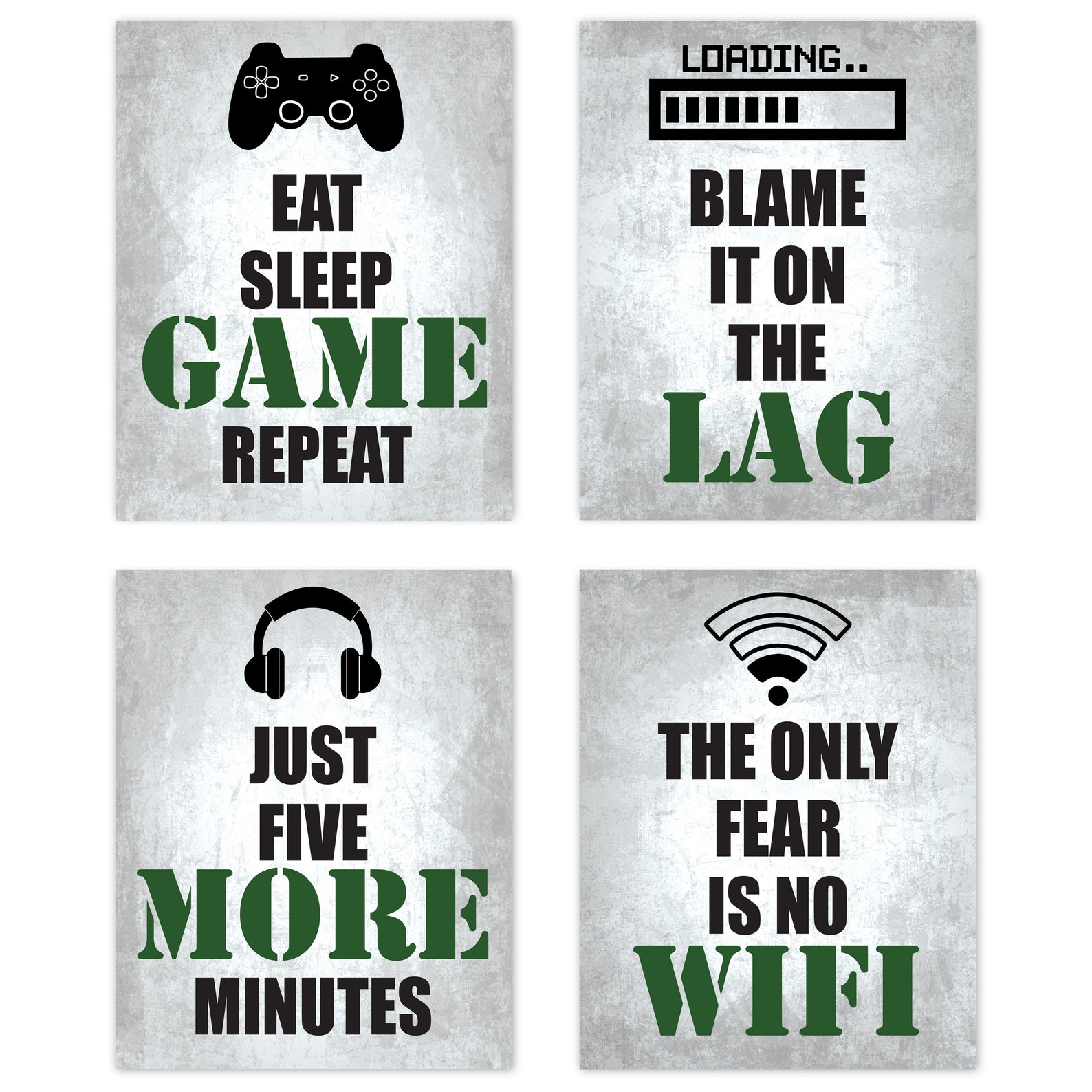 Video Game Themed Gamer Wall Art Posters Home Decor Green Etsy UK