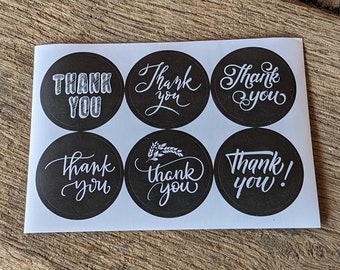 Thank You Stickers, Set of 150 Black & White Mini 1.5" diameter circle Thank You Craft Stickers, Product Packaging for Business Promo