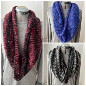 Handknit, Fluffy, Sequined Cowl, Infinity scarf, Mohair, Silk