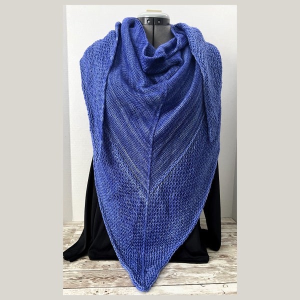 Handknit Triangle Shawl, Electric Blue Shawl, Merino Wool Shawl, Wool Shawl, Textured Shawl, Brioche Stitch Handknit Shawl