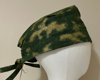 Green Cotton Scrub Cap: Adjustable Tie-Back Workwear