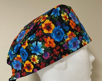 Floral scrub cap. Multicoloured floral scrub cap. Cotton scrub cap. Unisex scrub cap. Nurse/Doctor scrub cap