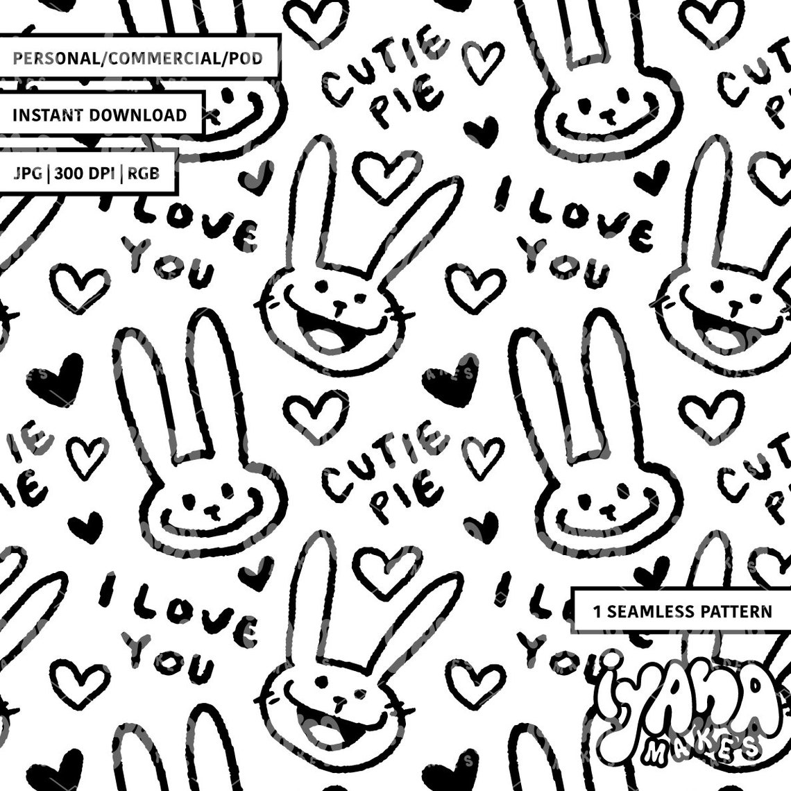 Fabric Rabit Pattern Cute Rabbit Seamless Pattern for DIY Kid Project Rabbit Pattern for Pod ...