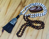 Howlite and Sandalwood 108 Bead Mala with Buddha Tassel