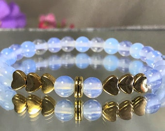 Reflective Opalite Stretch Bracelet with Hematite 10mm