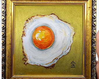 Fried Egg Painting: Miniature Food Still Life with Gold Leaf