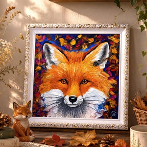 Fox Oil Painting, Original Wildlife Wall Art, Framed Impasto Portrait, Cottagecore Decor, Nature Lover Gift, Woodland Animal artwork