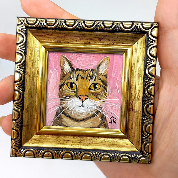 Custom cat portrait mini oil painting, Memorial gift for pet loss