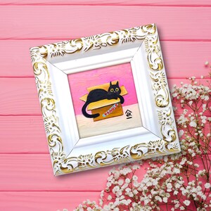 Black Cat Painting, Dopamine Decor, Quirky Kitten in Box, Cat Lover Gift image 18