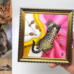 Cat painting Framed hand-painted pet portrait Custom memorial painting Cat loss wall art by Julia kot