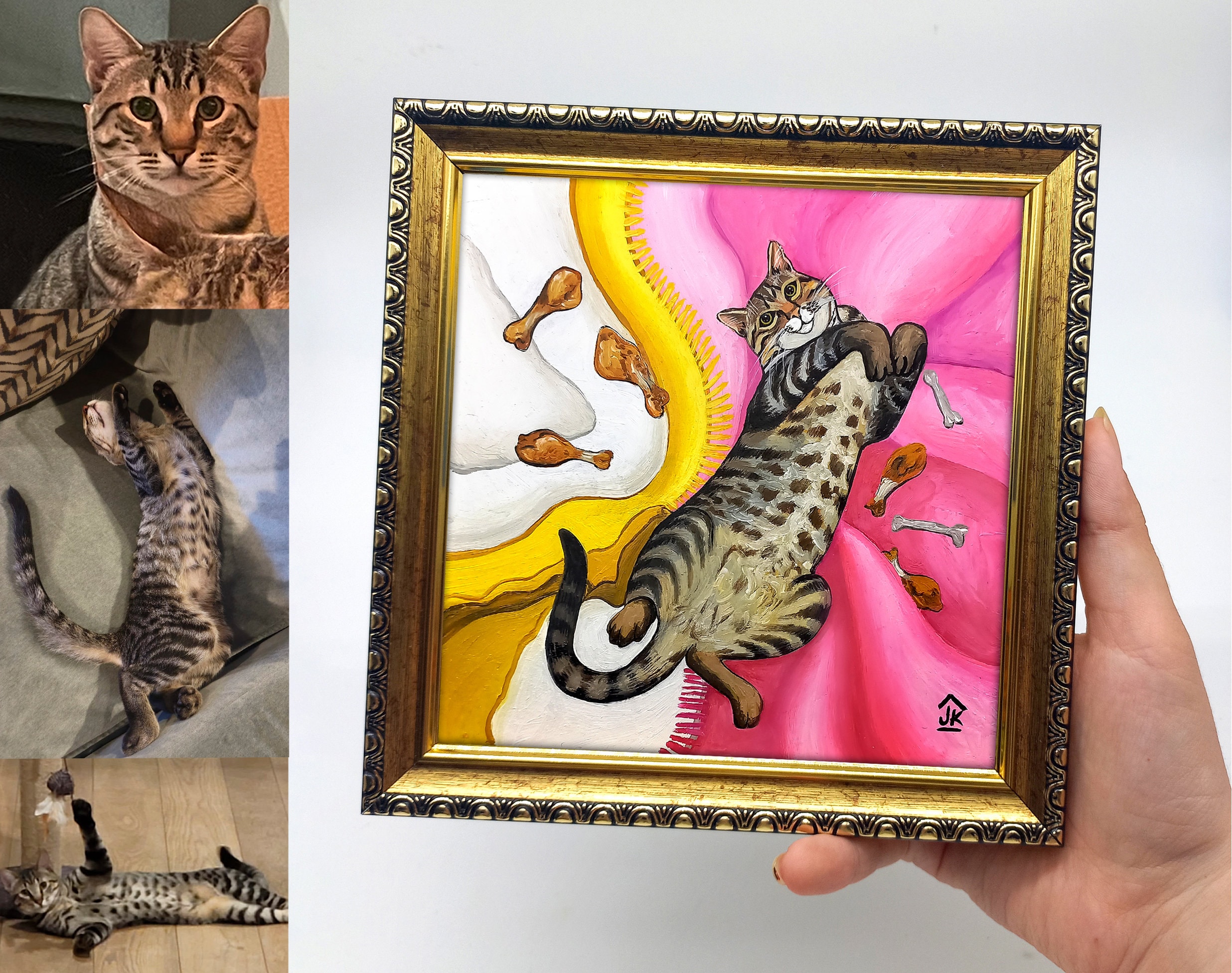 Framed Cat Painting: Custom Pet Portrait, Memorial Wall Art
