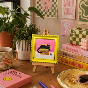 Black Cat Painting, Dopamine Decor, Quirky Kitten in Box, Cat Lover Gift image 12