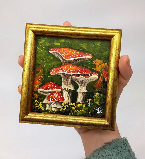 Fly agaric painting Framed mushroom 4 by 4